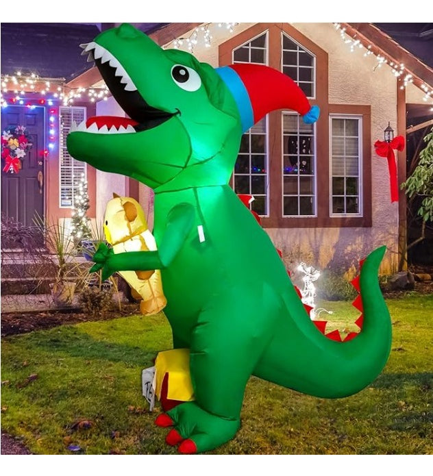 Inflable Navideño Dinosaurio Con Peluche 180x120x90