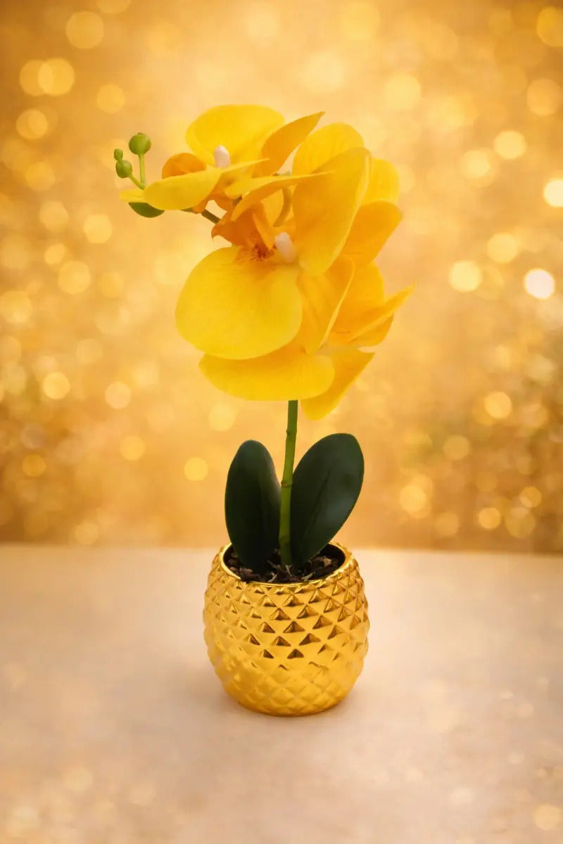 Orquídea Artificial Elegante En Maceta 4 Colores 36cm