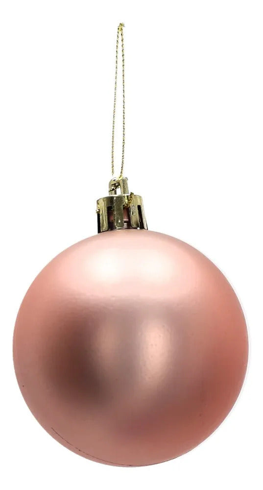 Set Esferas Navideñas Lluvia Rosa Champagne Glitter 6 Cm