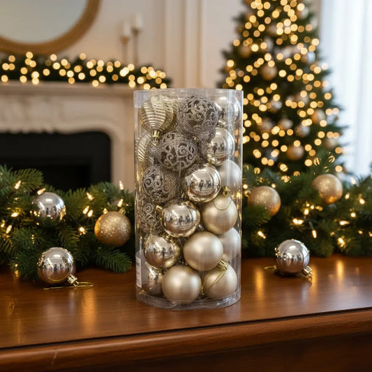 Esferas Navideñas 30 Piezas 8 Cm Marca Lluvia Champagne