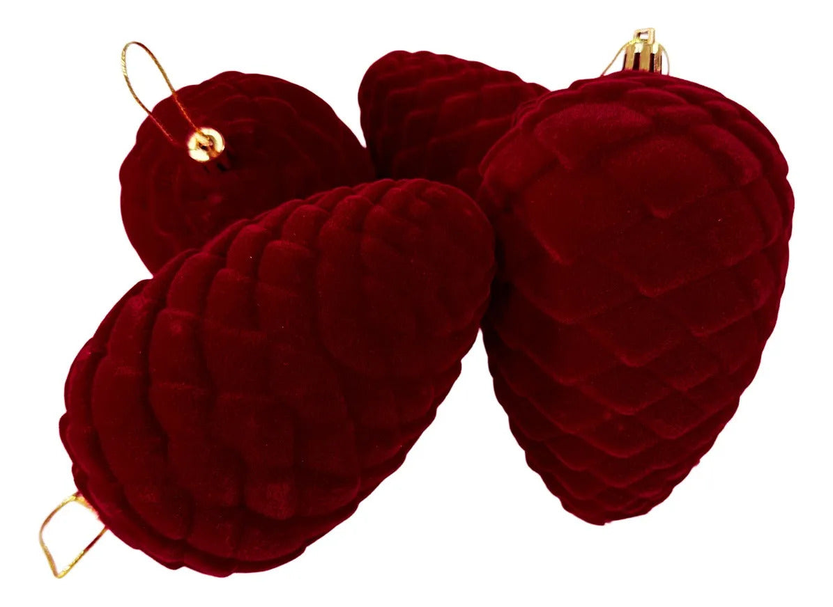 Adornos Navideños Lluvia Piña de Pino Vino 4 Piezas