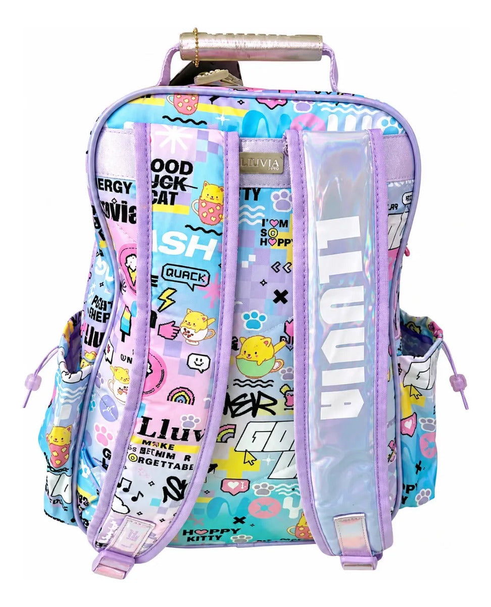 Mochila Escolar Lluvia Tornasol Parches Intercambiables
