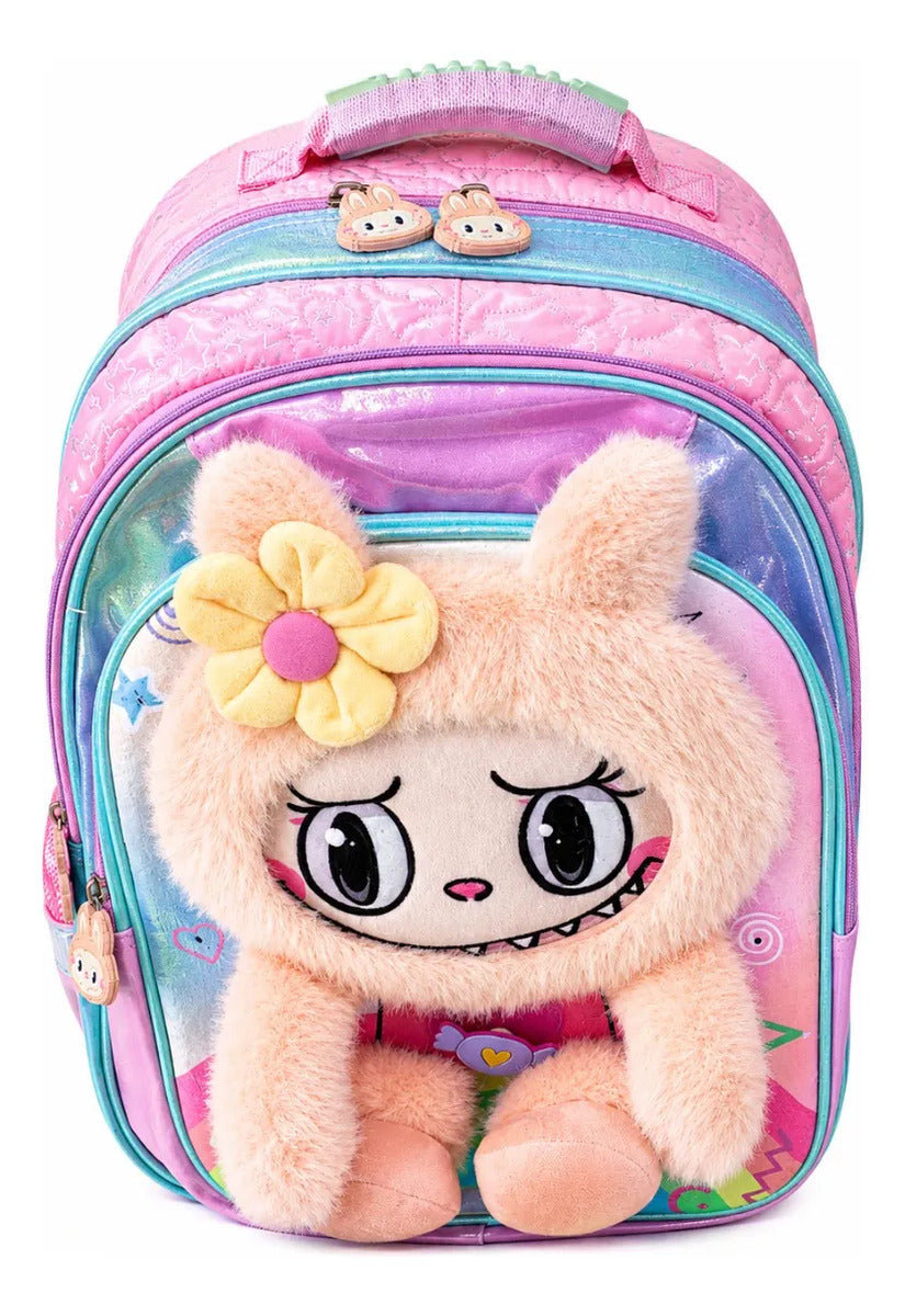 Mochila Monster Disfrazado De Conejito Durazno Con Spinner