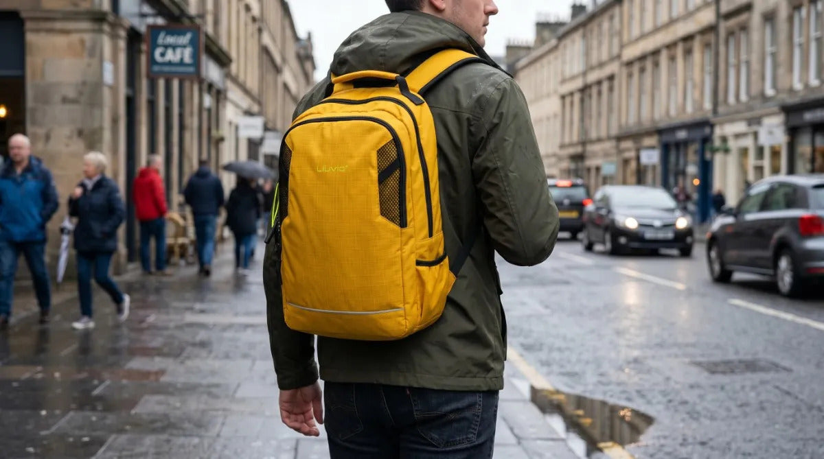 Mochila Lluvia Color Mostaza Con Broches De Seguridad