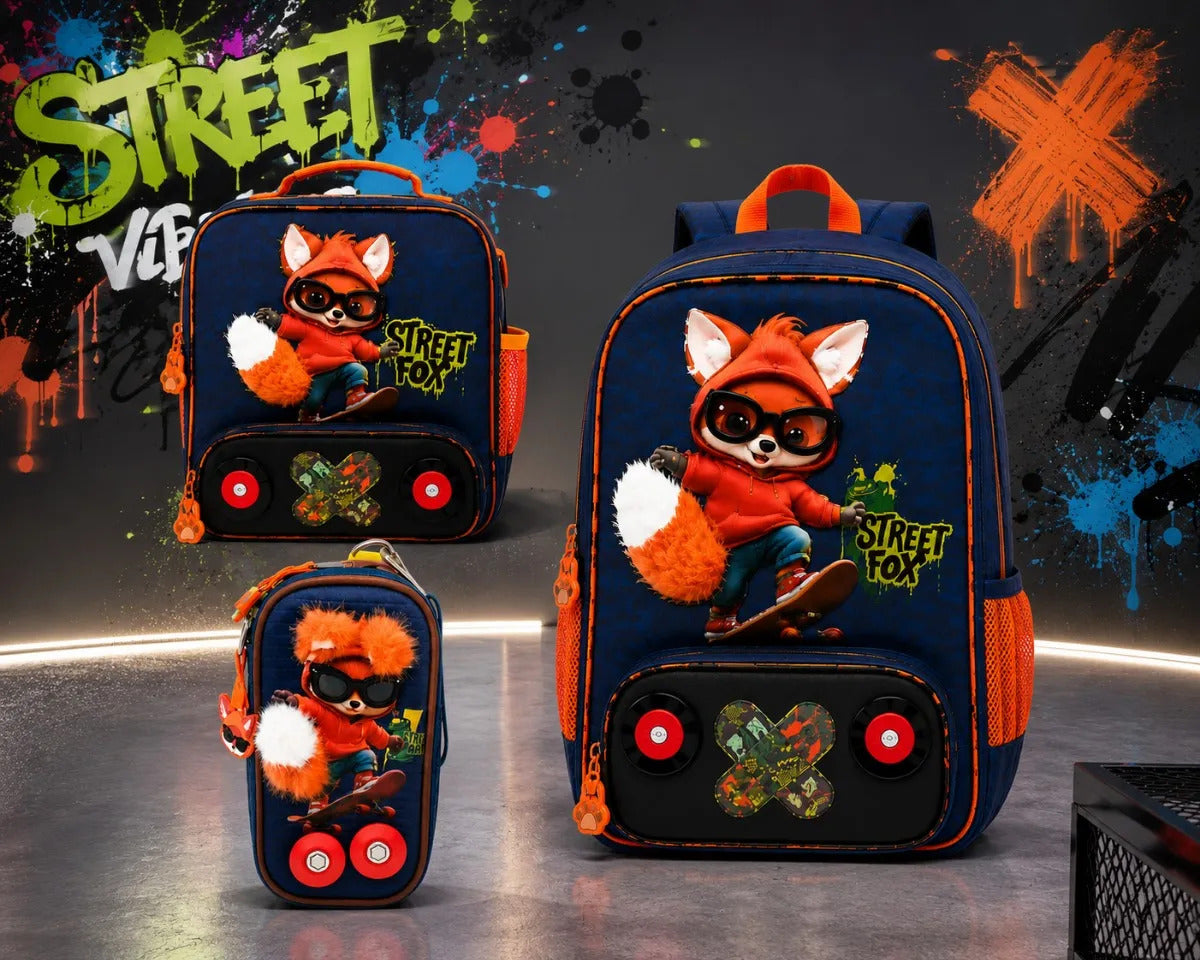 Set De Mochila Primaria Lluvia Tres Piezas Con Diseño Zorro