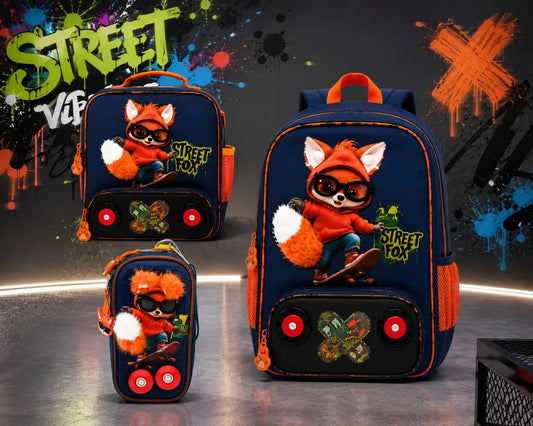 Set De Mochila Primaria Lluvia Tres Piezas Con Diseño Zorro