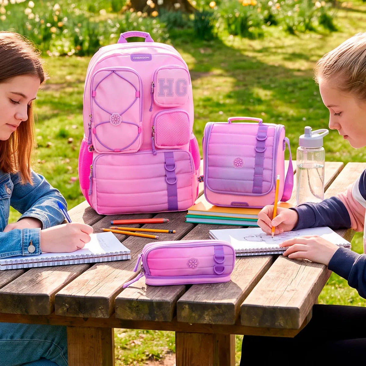 Set Escolar Chenson Rosa Difuminado Happy Girl Tres Piezas