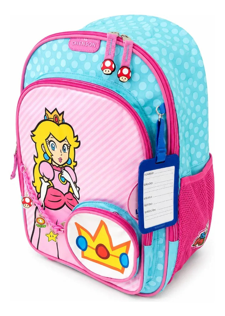 Mochila Escolar Chenson Peach Rosa Y Azul Con Credencia