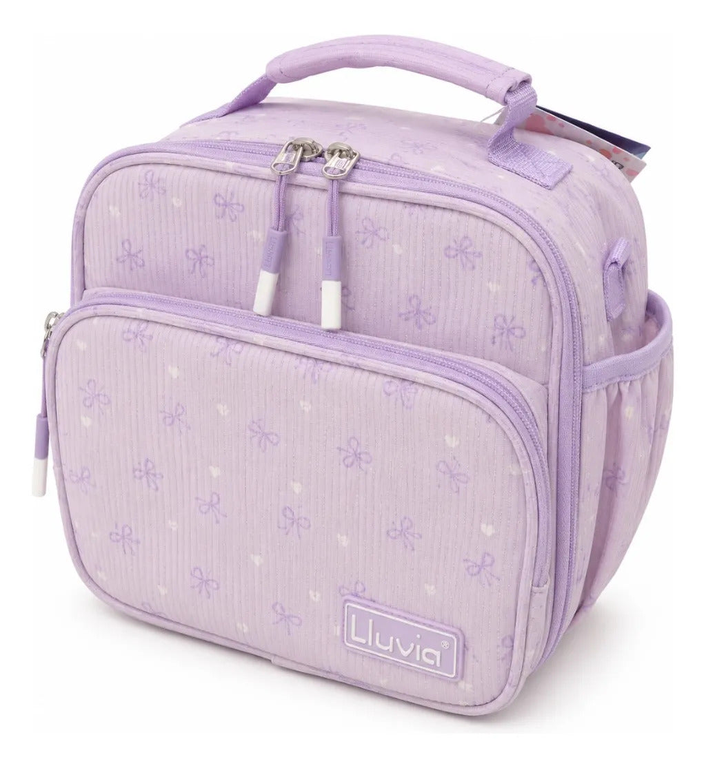 Lonchera Lluvia Lila Pastel Con Diseño De Moños Y Corazones