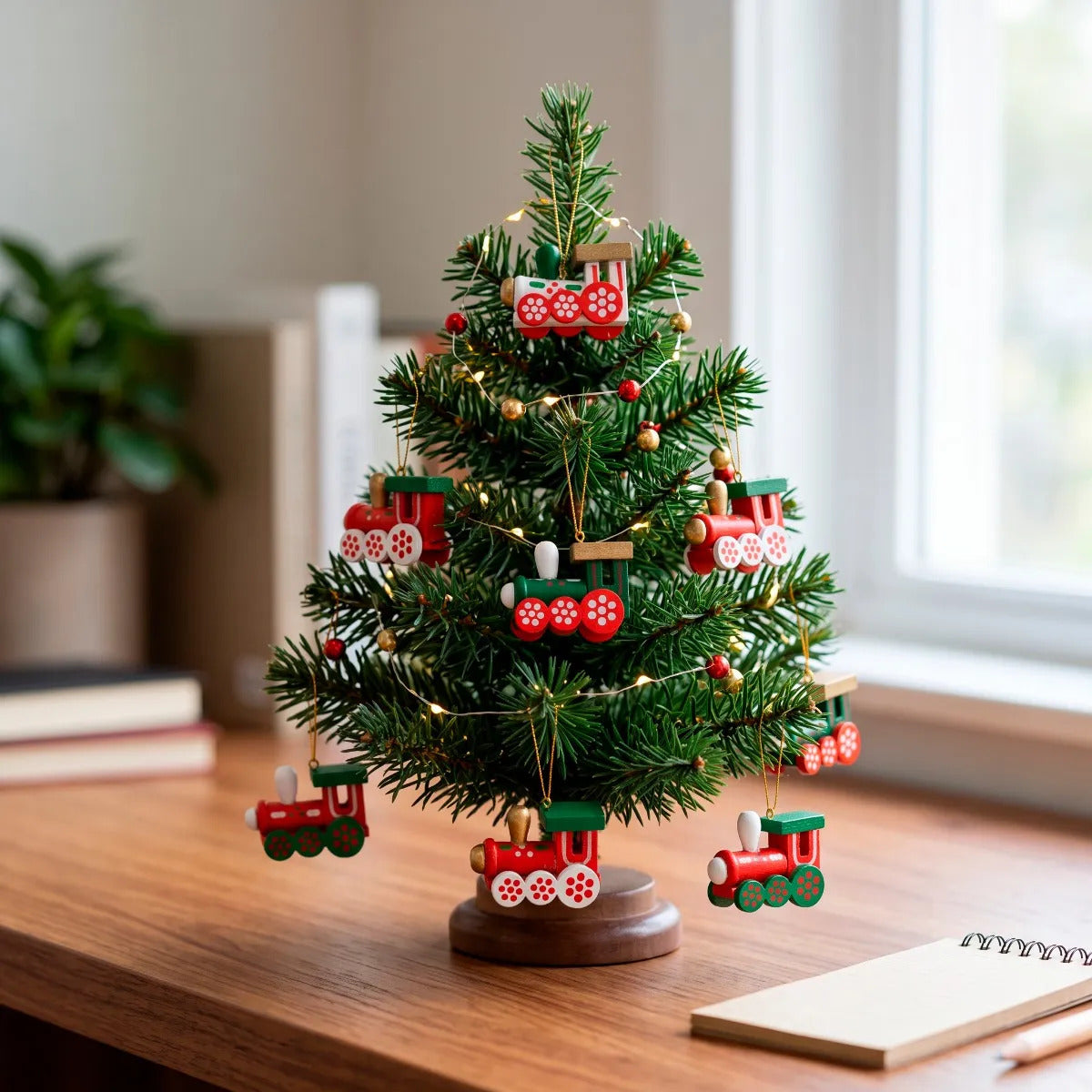 Esferas Navideñas En Forma De Tren Set 6 Piezas De Madera