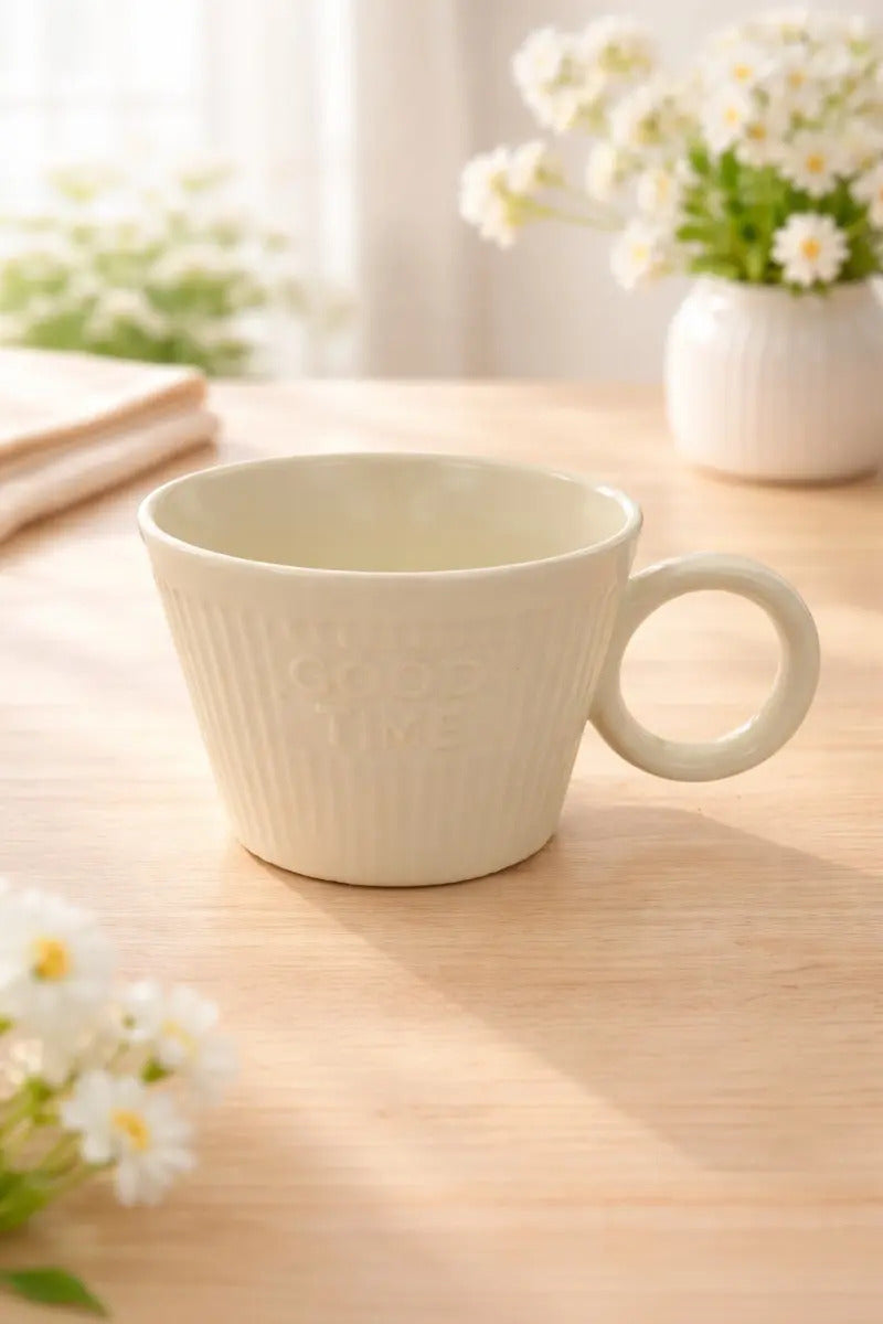 Taza Good Time En Tonos Pastel Rosa Menta Y Crema 350 Ml