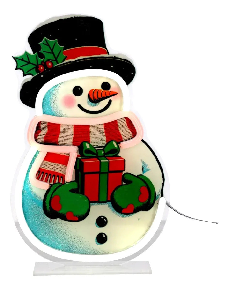 Muñeco de Nieve Lluvia Acrílico LED USB 29 cm