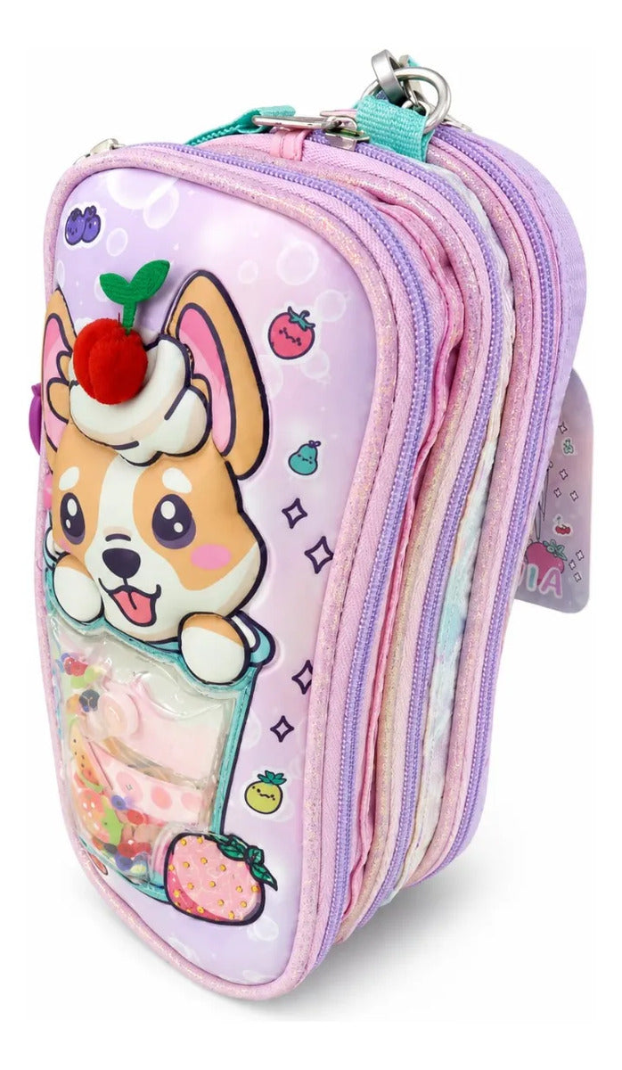 Lapicera Juvenil Lluvia Con Diseño De Perrito Y Vaso 3d