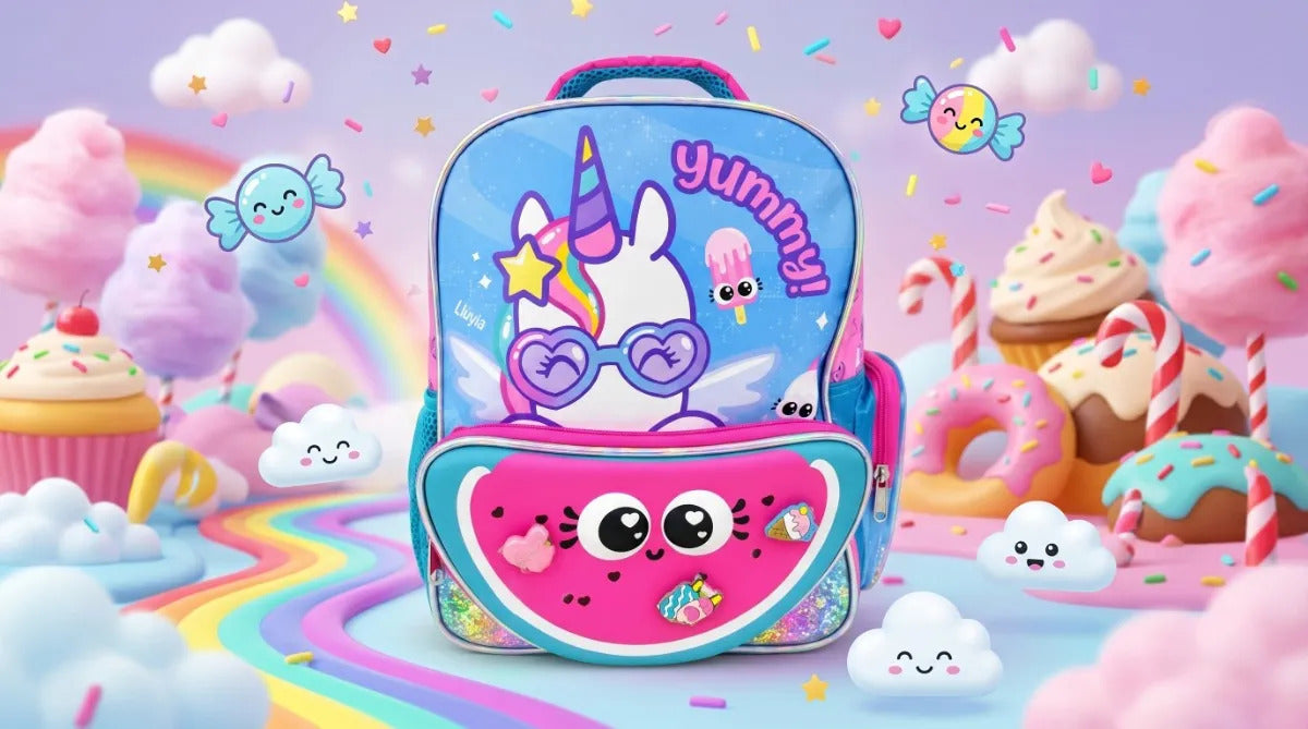 Mochila Kinder Ruz Unicornio Onix Con Pines Color Azul Rosa
