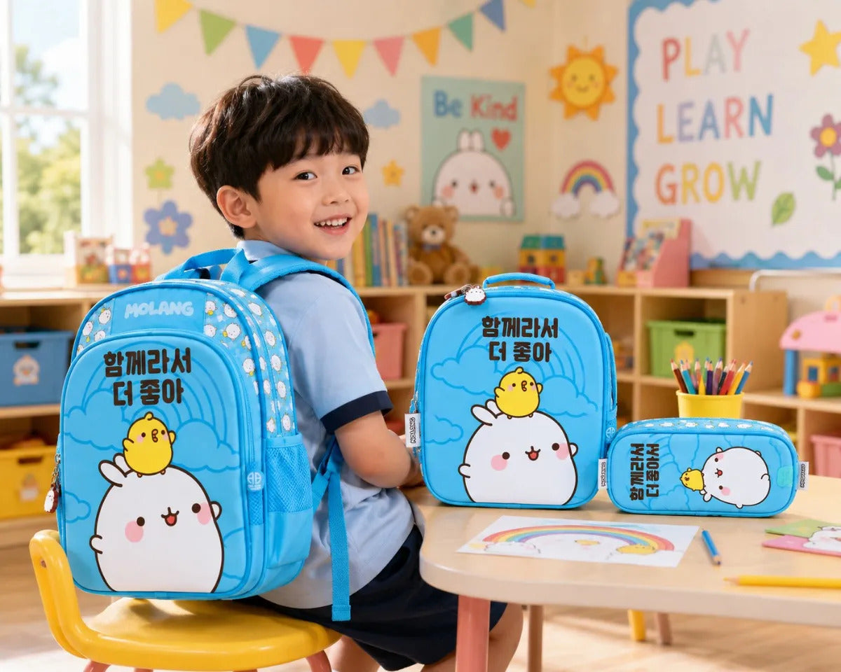 Set Escolar Tres Piezas Kinder Molang Azul American Bags