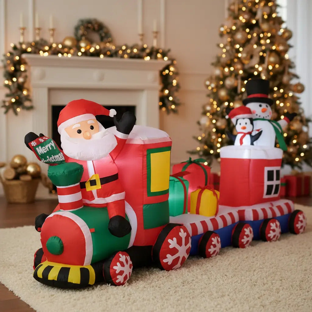 Inflable Navideño Con Tren Muñeco De Nieve 180x190x100