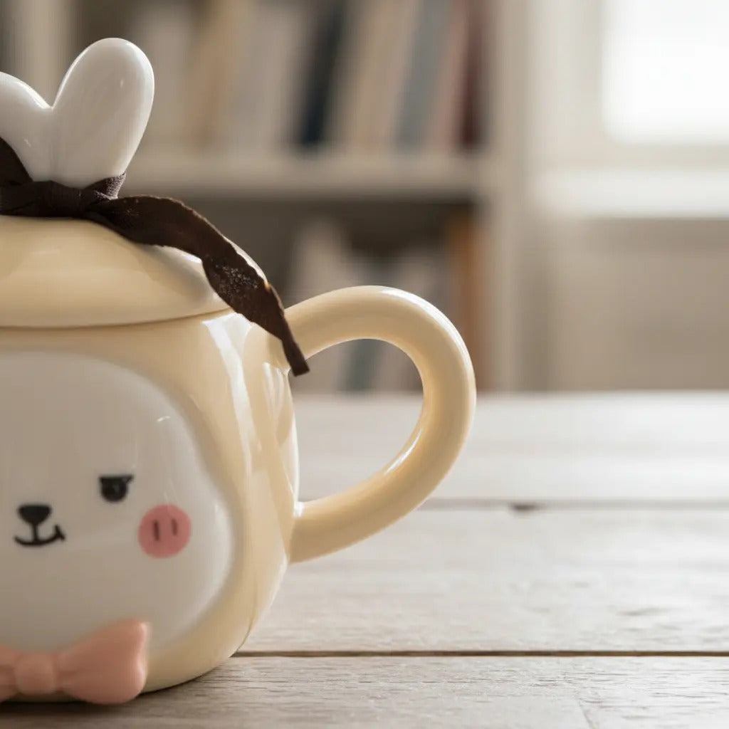 Taza Decorativa Conejo Pastel Con Orejas Y Moño 380 Ml