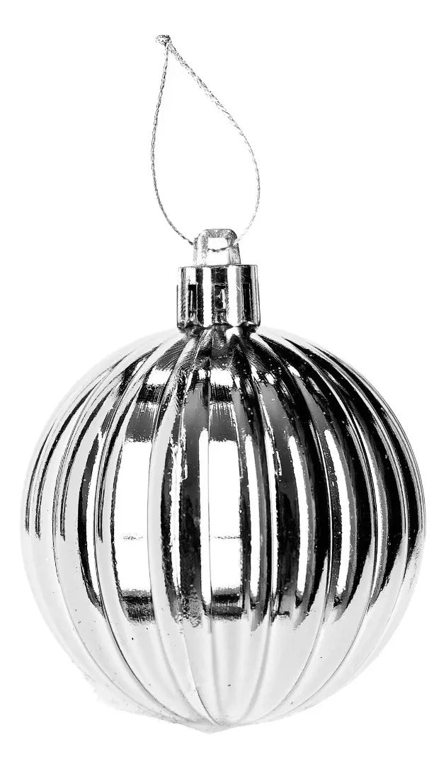 Set Esferas Navideñas Lluvia 30 Piezas Plata Relieve 6 Cm