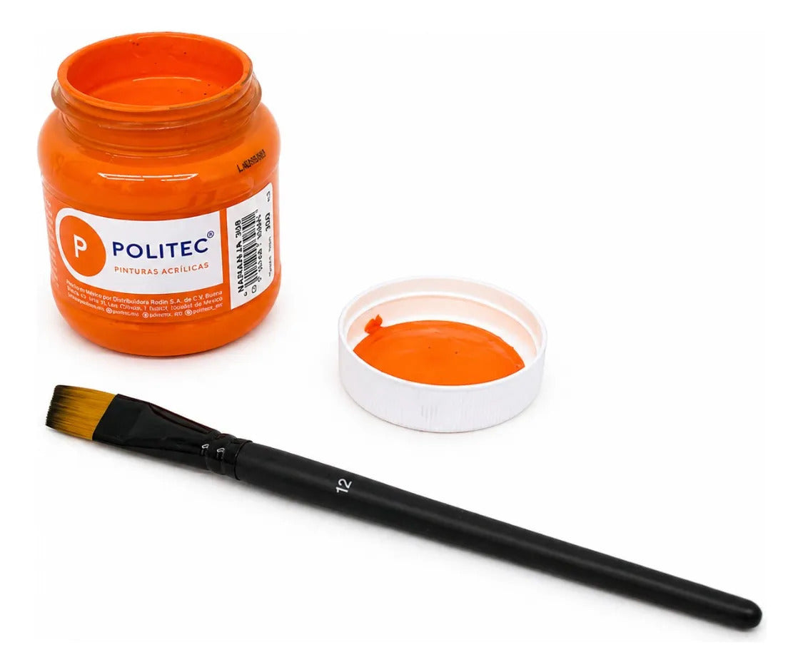 Pintura Politec Naranja 250 Ml Uso Escolar Y Artístico