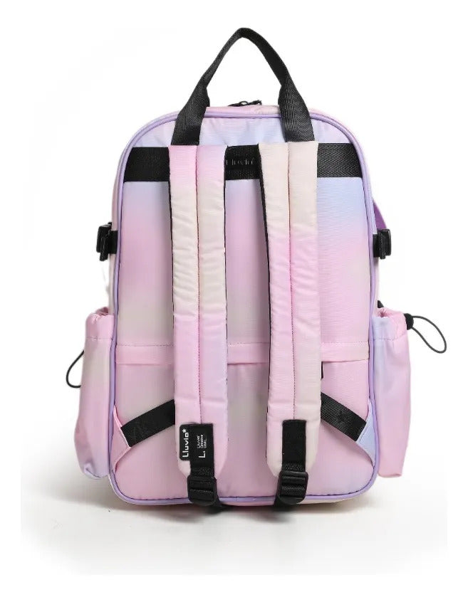 Set De Mochila Lluvia 3 Piezas Con Lonchera Y Lapicera Lila