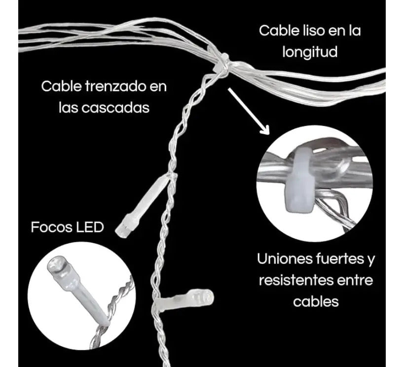 Serie Cascada Navideña 200 Luces 4 M Led Luz Blanca Fria