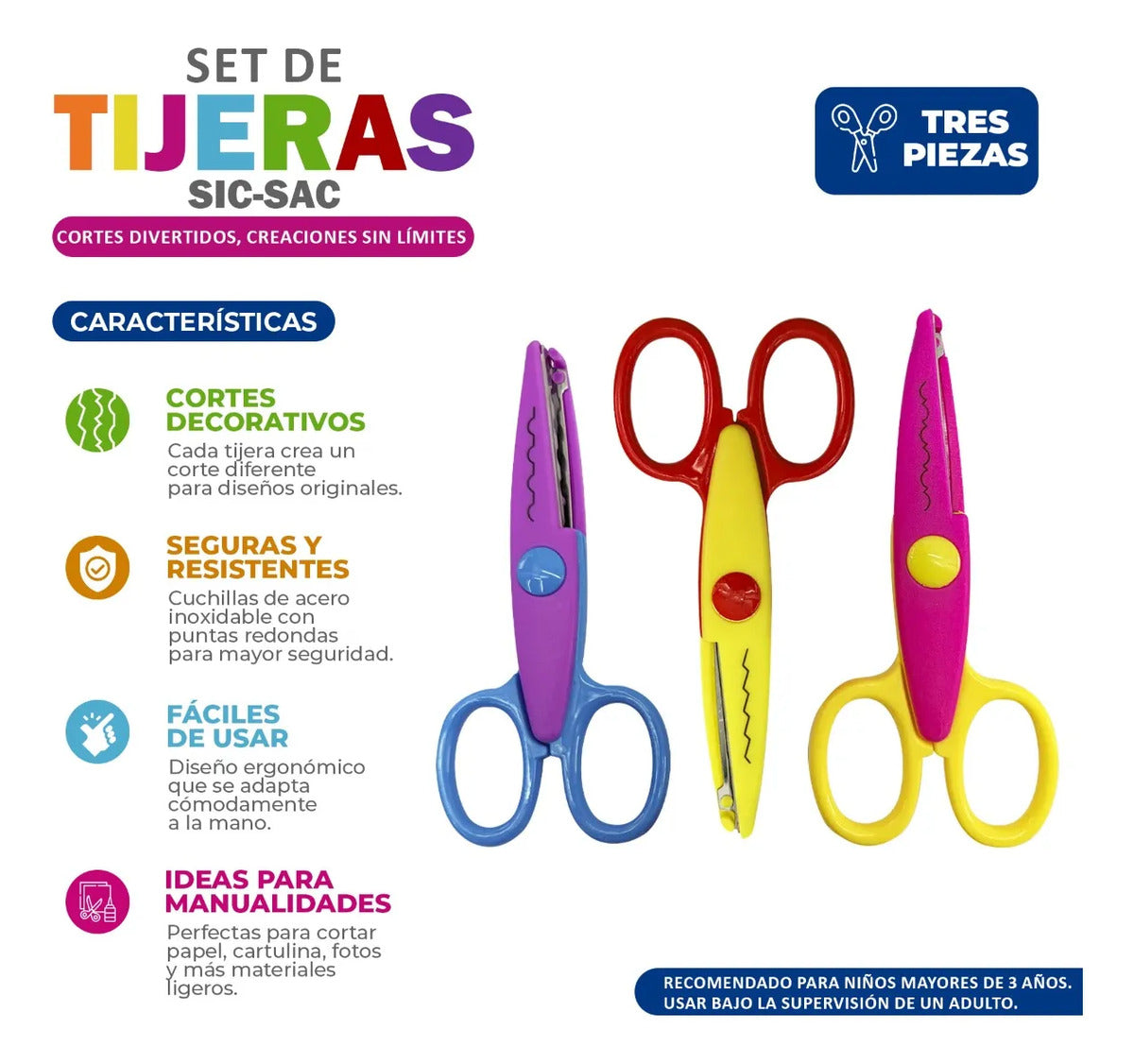 Tijeras Escolares Lomarey Paquete Con Tres Piezas