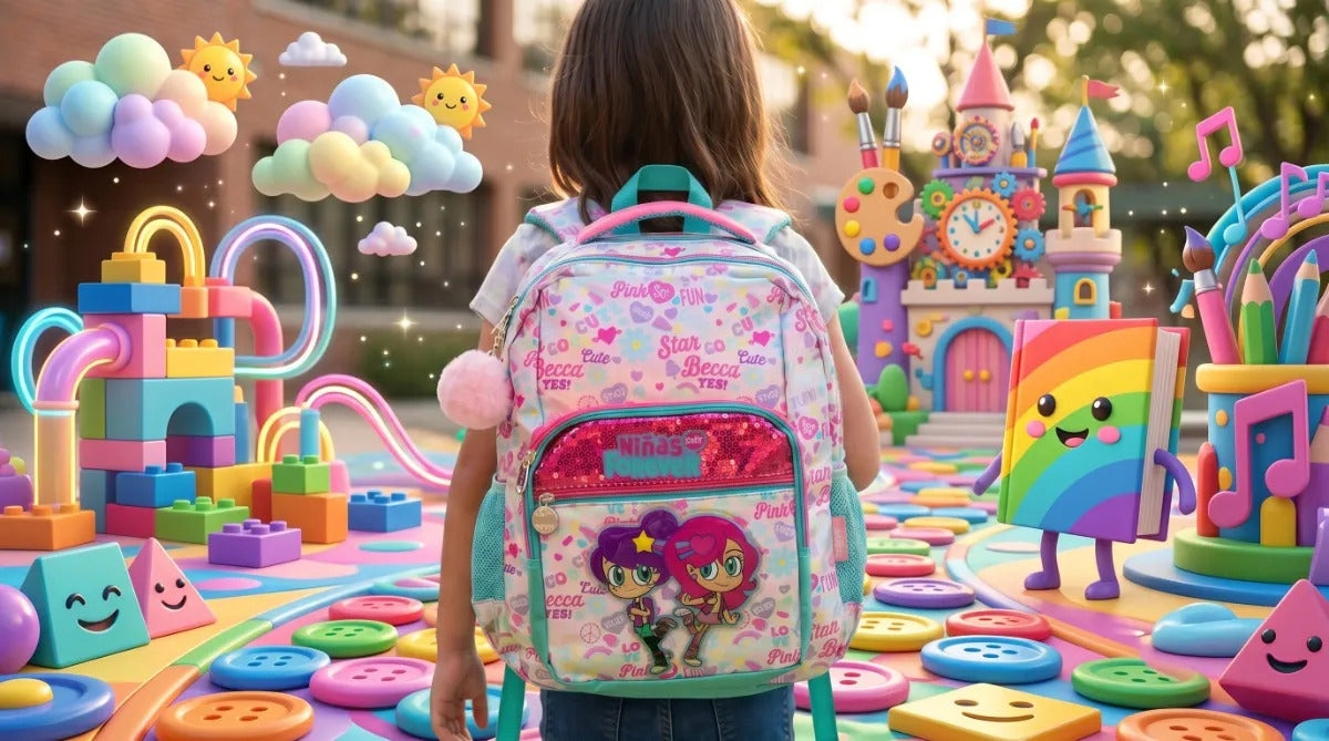 Mochila Escolar Ruz Onix Niñas Jugando Color Rosa Con Lentejuelas