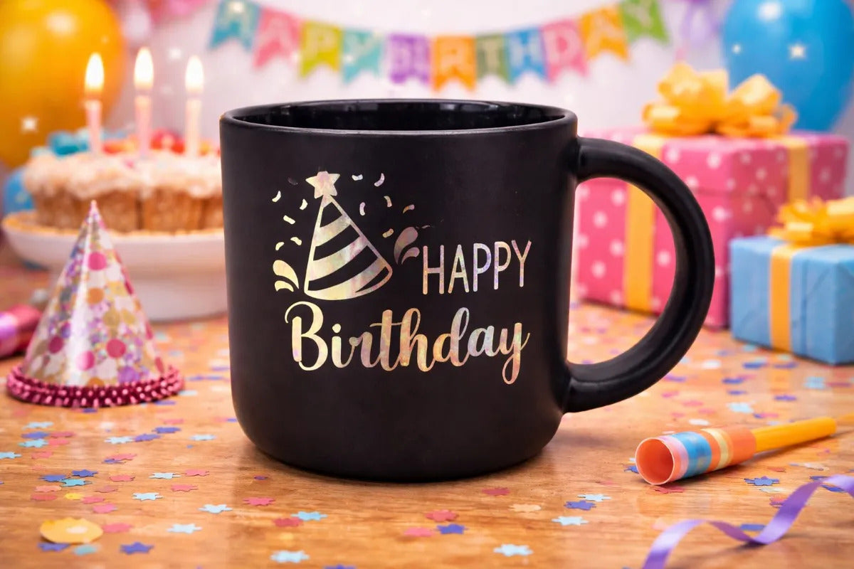 Taza Happy Birthday Holografico Surimax 350 Ml  4 Colores