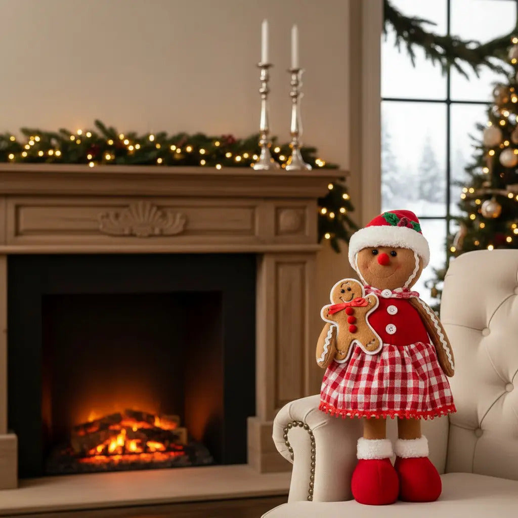 Decoracion Pareja De Muñecos De Jengibre Navideños 45x7x15