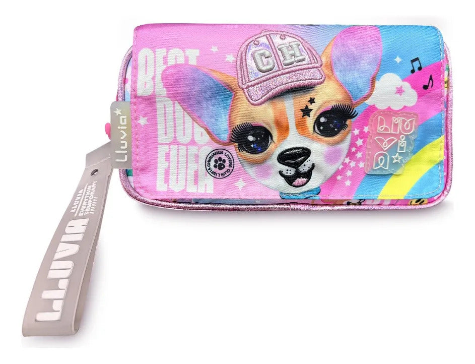 Set Mochila Lluvia Rosa Perrito Chihuahua Tres Piezas