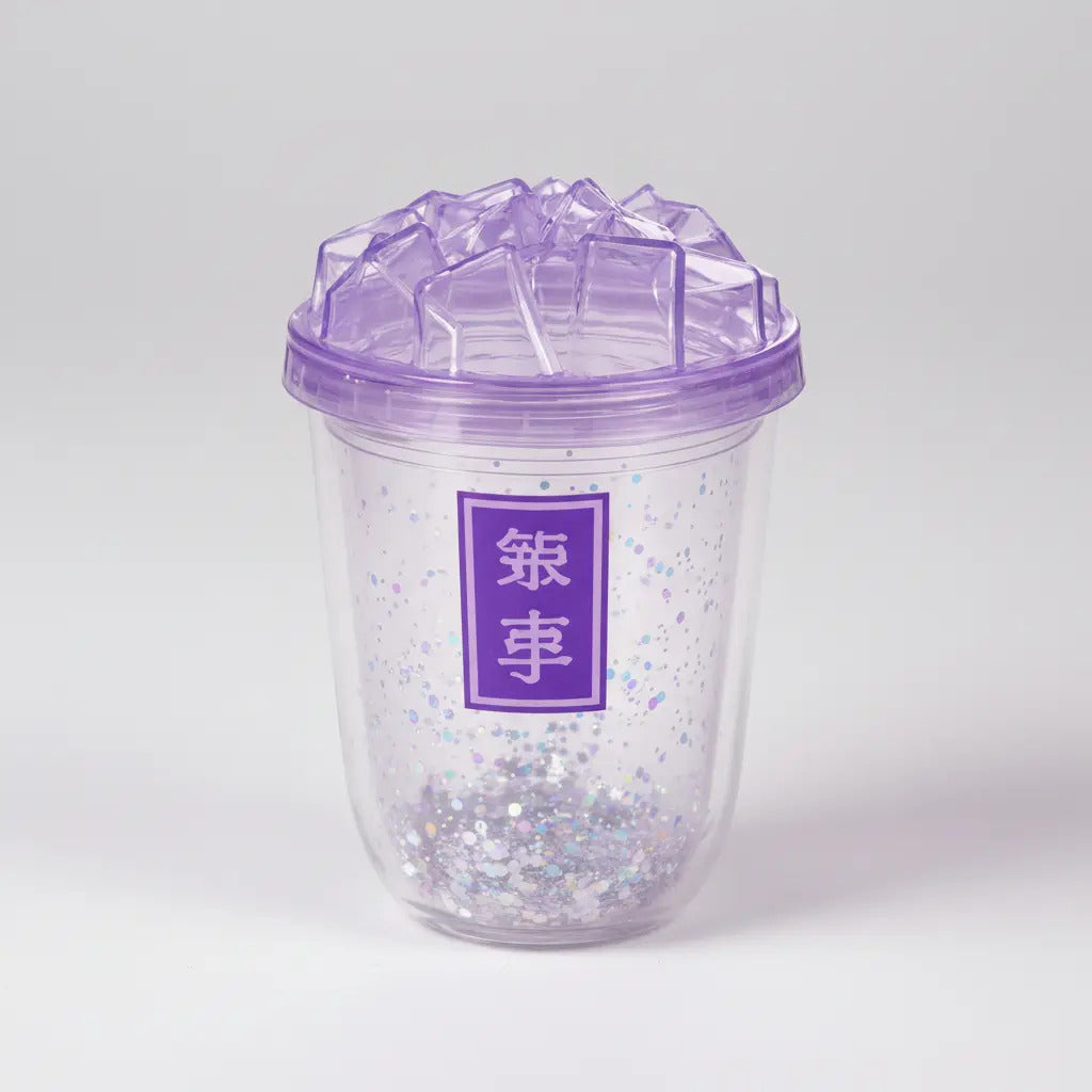 Vaso 450 Ml Con Glitter Suelto Tapa Hielo Diseño Creativo