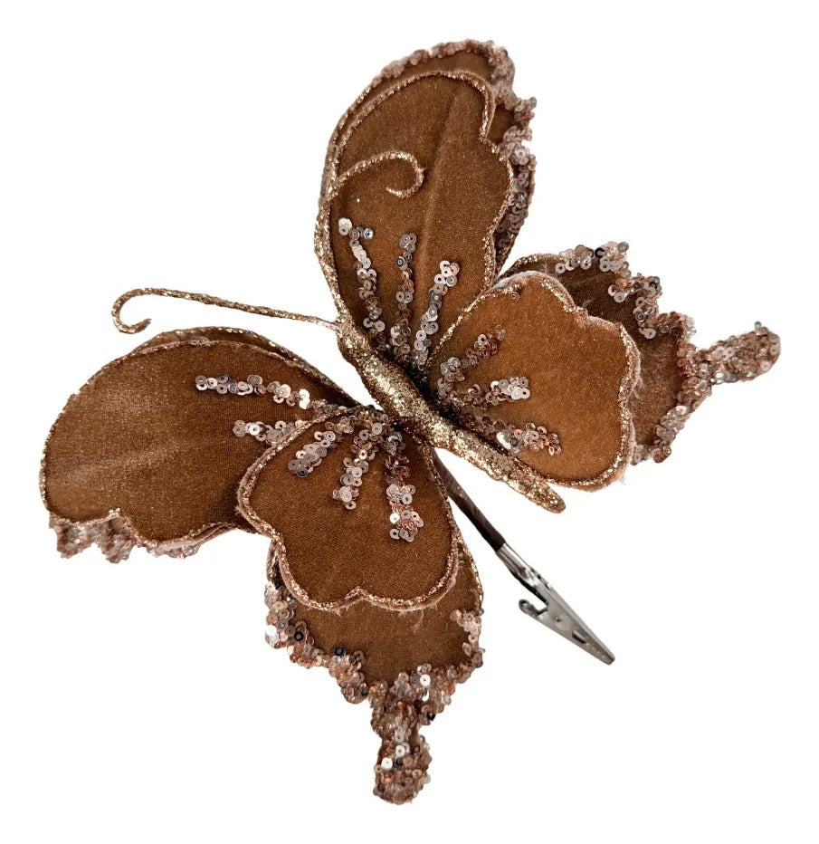 Mariposa Navideña Lluvia Café de Terciopelo 1 Pza