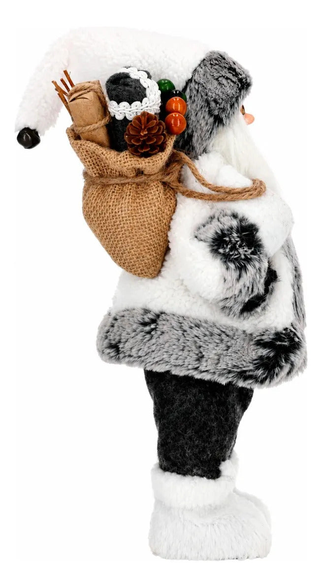 Santa Claus Lluvia Esquiador Invernal Gris 32 cm