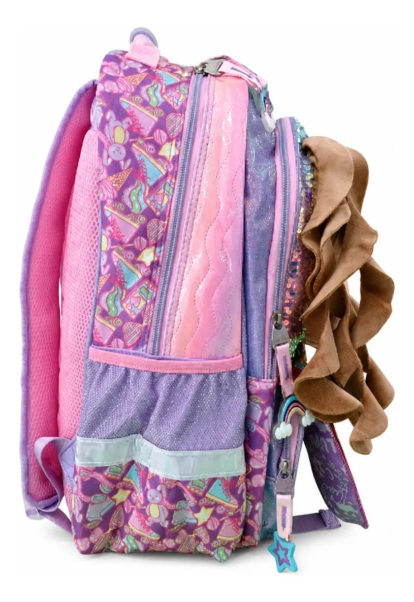 Mochila Lluvia Girl Power Con Muñeca Y Lentejuela Reversible