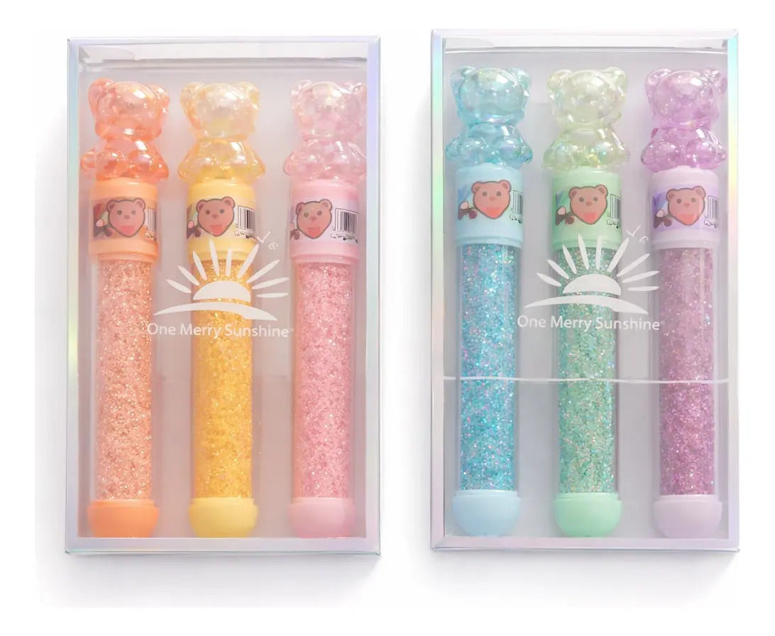 Marcatextos Diseño Osito Glitter Pastel Base Agua Lluvia