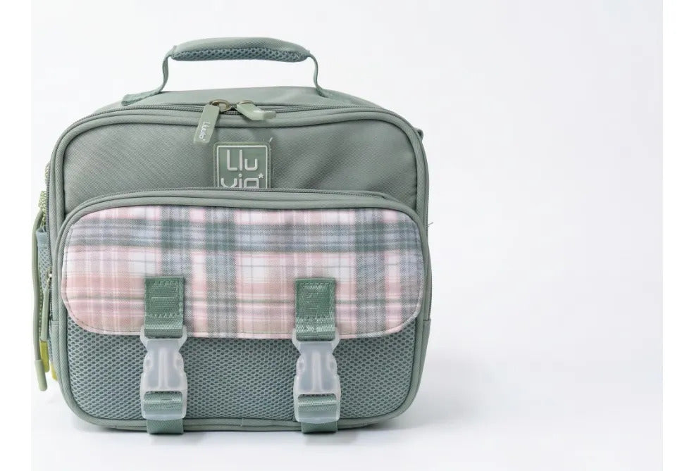 Lonchera Lluvia Verde Pastel Con Diseño Escocés Y Correa