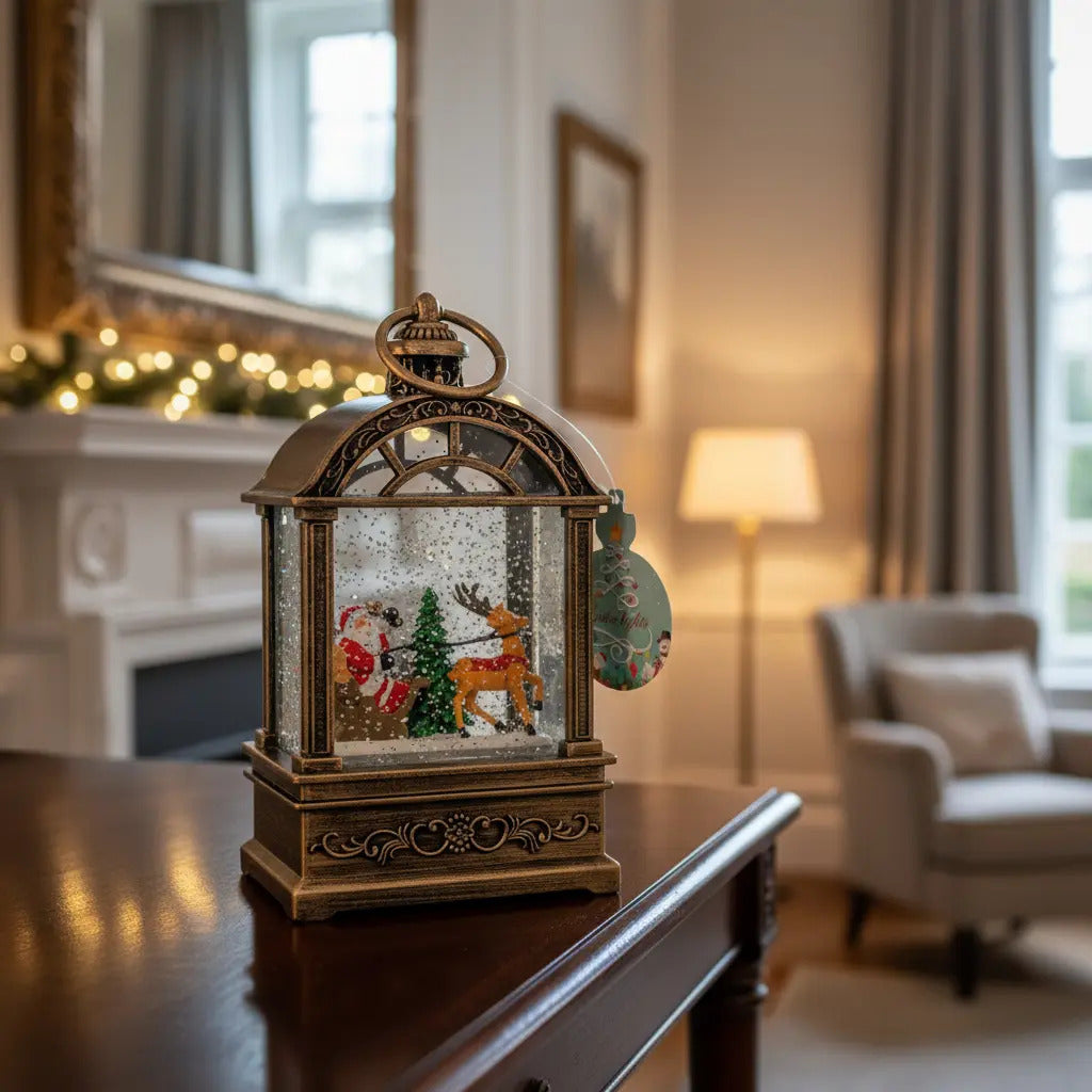 Lampara Forma Farol Navideño Con Santa Y Reno 19x10x12 Cm