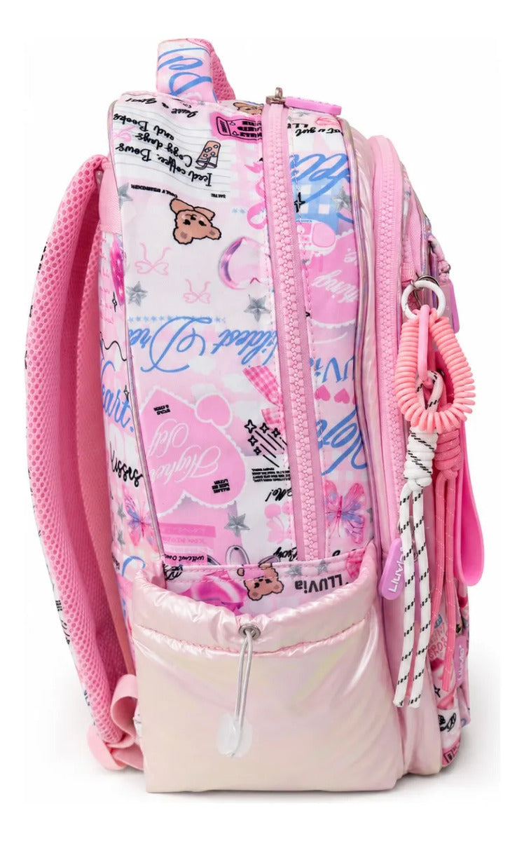 Mochila Escolar Lluvia Rosa Con Blanco Diseño Urban Girl