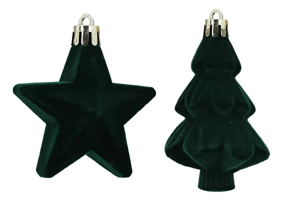 Esferas lluvia Verde Con Glitter Champagne y Figuras Navidad