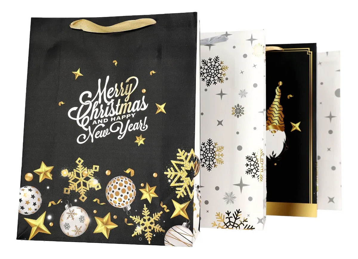 Bolsas de Regalo Navideñas Lluvia Elegantes Doradas 12 Pzas