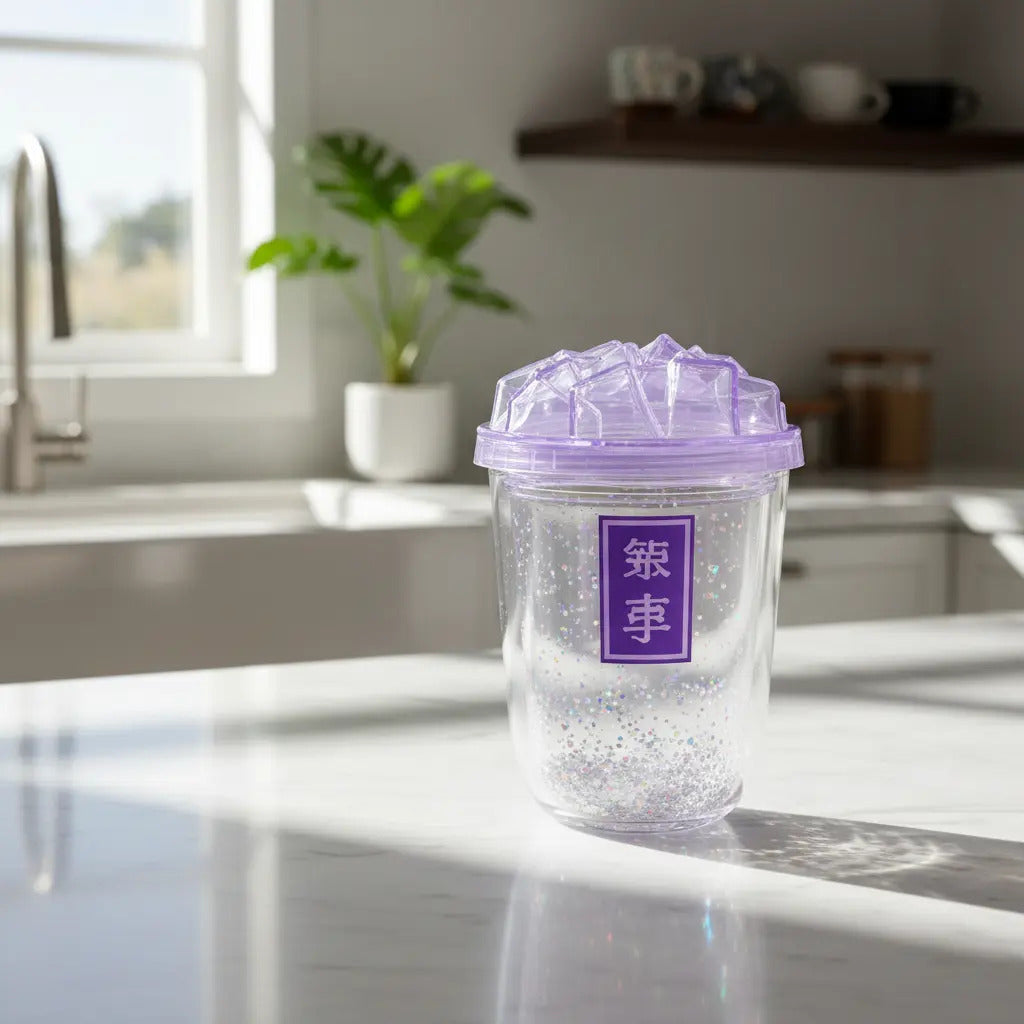 Vaso 450 Ml Con Glitter Suelto Tapa Hielo Diseño Creativo