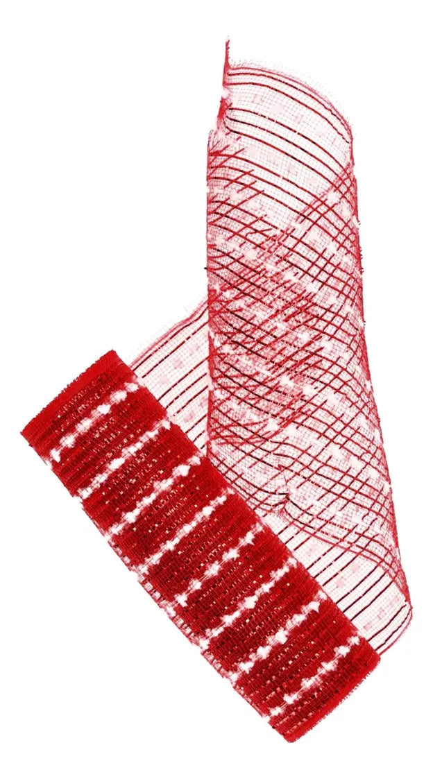 Malla Navideña lluvia Roja Con Felpa Blanca 9 Metros x 26 cm