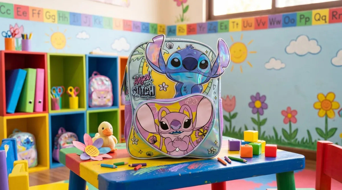 Mochila Kinder Ruz Stitch Y Angel Diseño Tropical Pastel