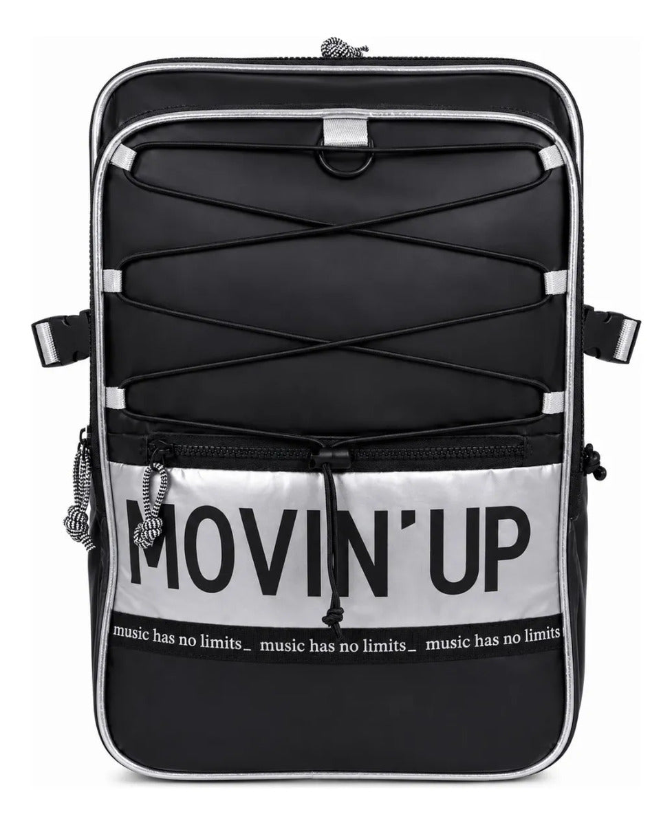 Mochila Juvenil Lluvia Negra Con Plata Frontal Ajustable