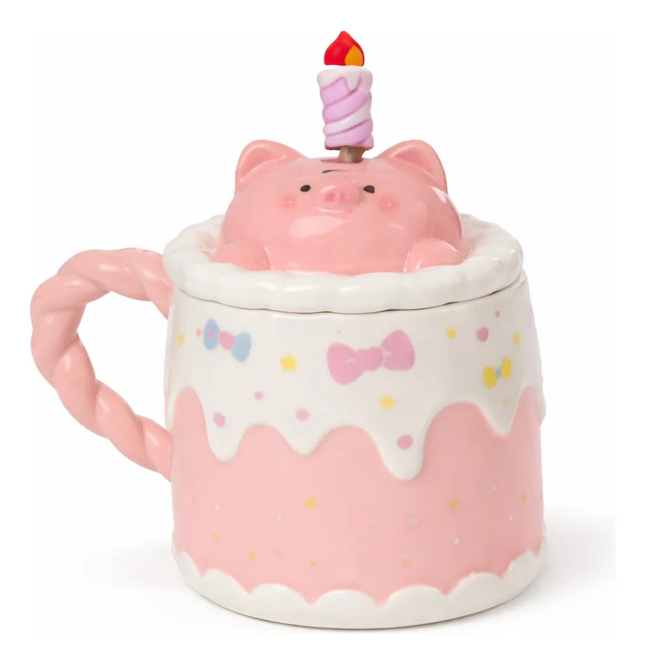 Taza Kitten Y Bunny De Cerámica Con Tapa Y Aguitador 400 Ml