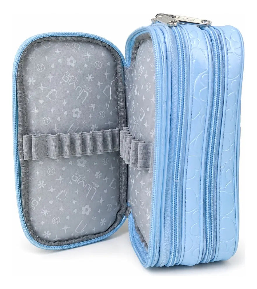 Lapicera Organizador Lluvia Diseño De Corazones Azul Cielo