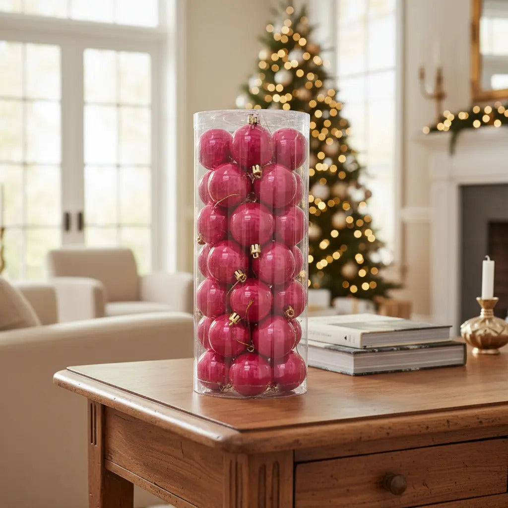 Esferas30 Piezas Rosa Fucsia Brillante 5 Cm De Marca Lluvia
