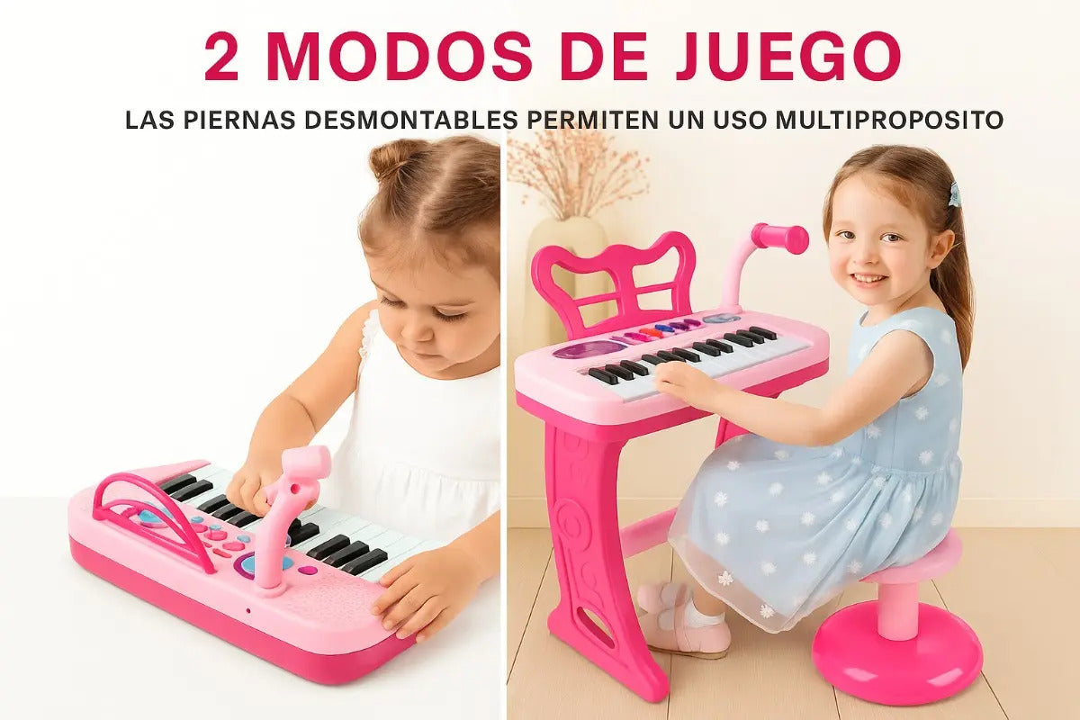 Piano Infantil Rosa Candy Toys 37 Teclas Con Micrófono