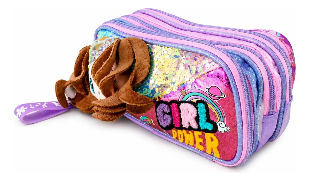 Lapicera Juvenil Lluvia Con Muñeca Y Lentejuela Reversible