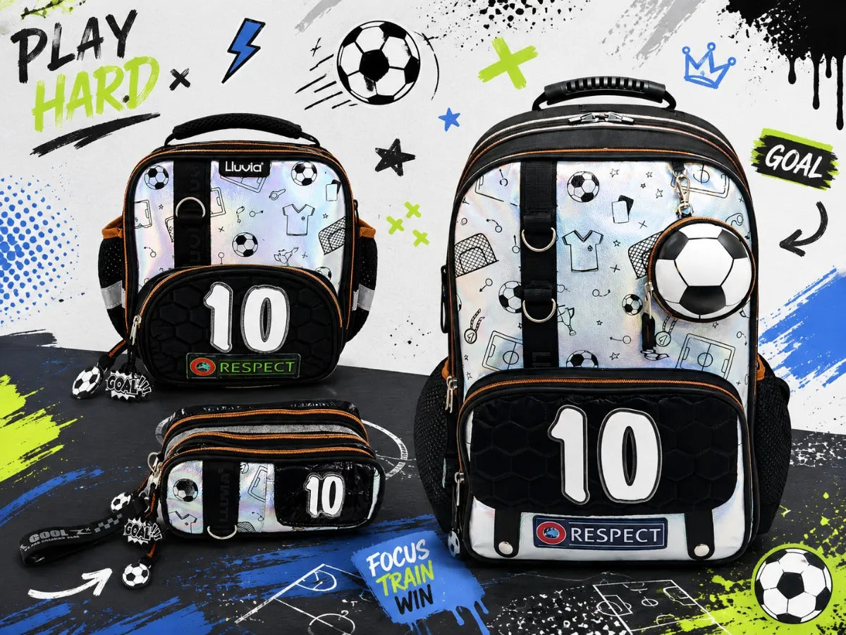 Set De Mochila Escolar Lluvia Numero 10 Futbol Tres Piezas